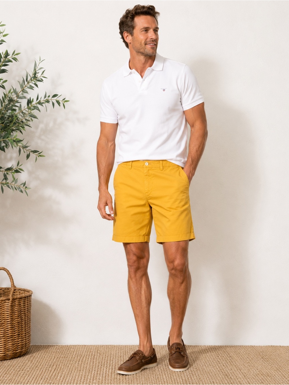 GANT Men’s Yellow Stretch‎ Chino Shorts W36 Regular Cotton Flat Front Preppy